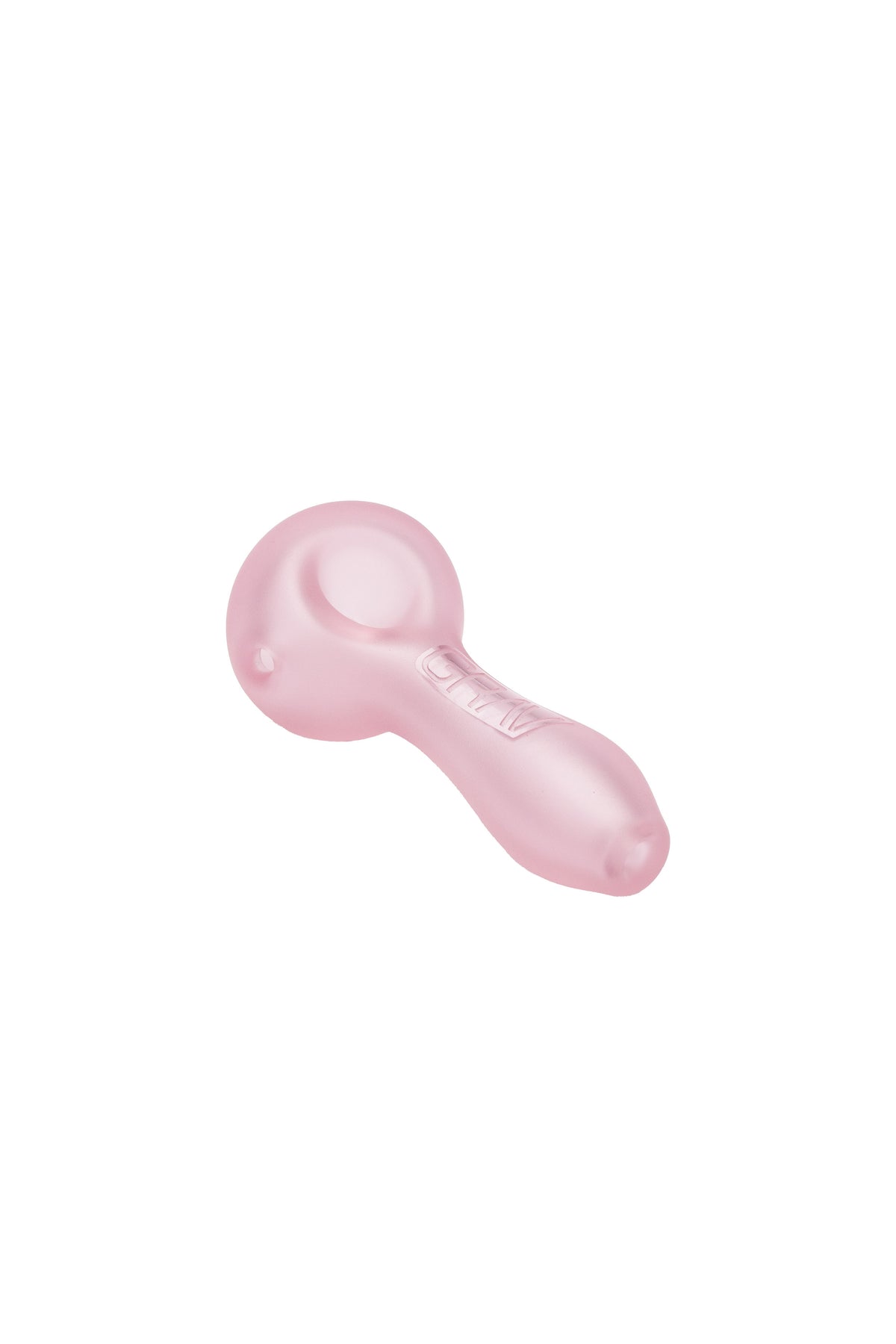 Frosted pink GRAV sandblasted classic spoon glass hand pipe, 4 inch, GRAV logo embossed on the side