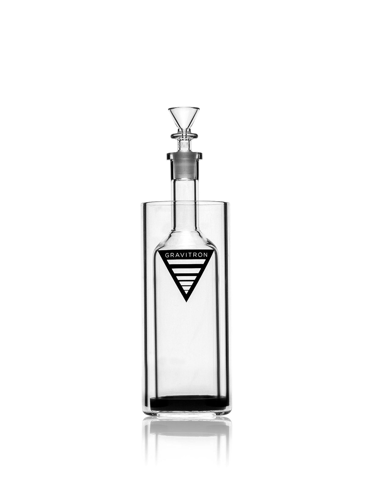 Clear glass GRAV Gravitron medium gravity bong, 9 inch, with funnel bowl stopper and Gravitron triangle logo
