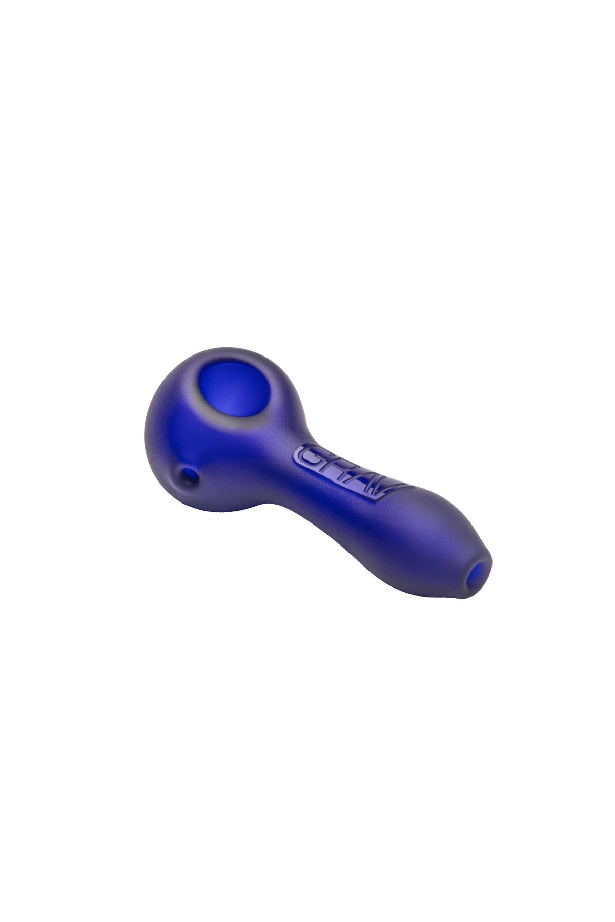 Blue 4 inch GRAV sandblasted classic spoon glass hand pipe with matte finish, bowl, and side carb hole