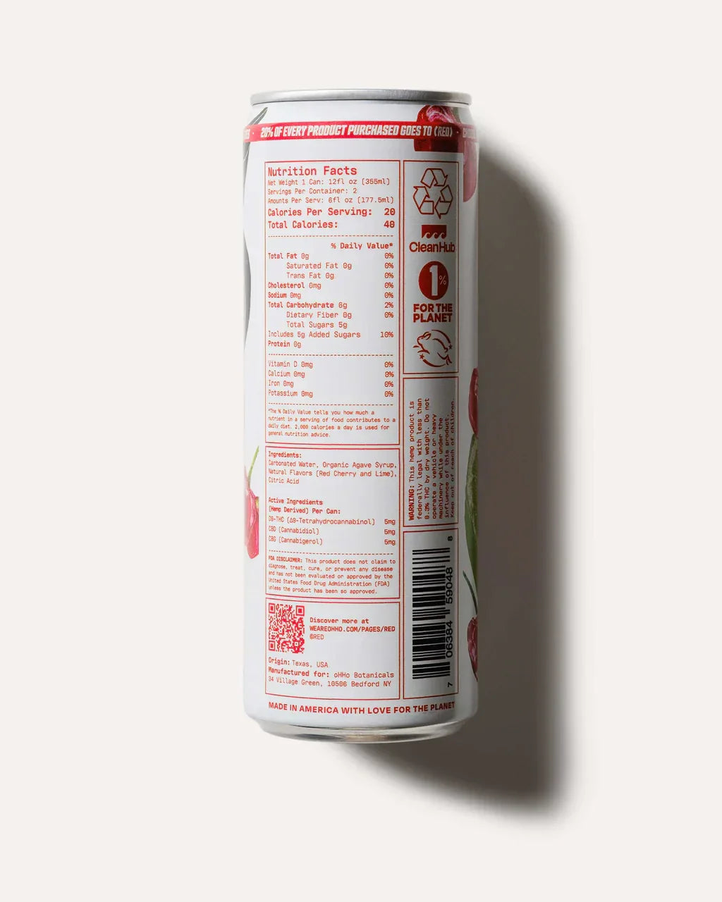 oHHo Seltzer | Red Cherry And Lime | 15mg CBD+CBG+THC | Single Can