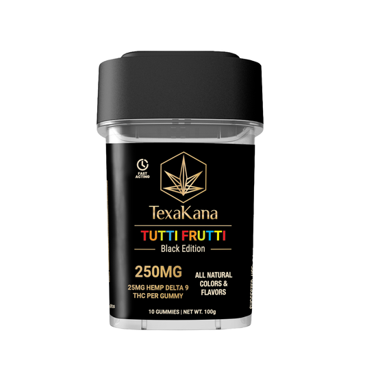 TexaKana Black Edition Tutti Frutti 25mg + 5mg CBD 10ct jar