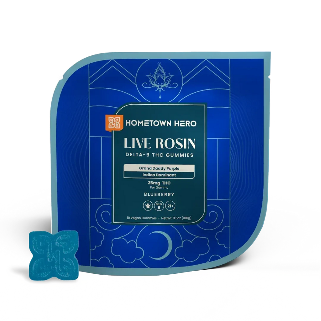 Hometown Hero Live Rosin Gummies — Blueberry Grand Daddy Purple, 250mg THC