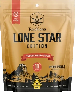 TexaKana Lone Star Edition THC gummies pouch, Fredericksburg Peach